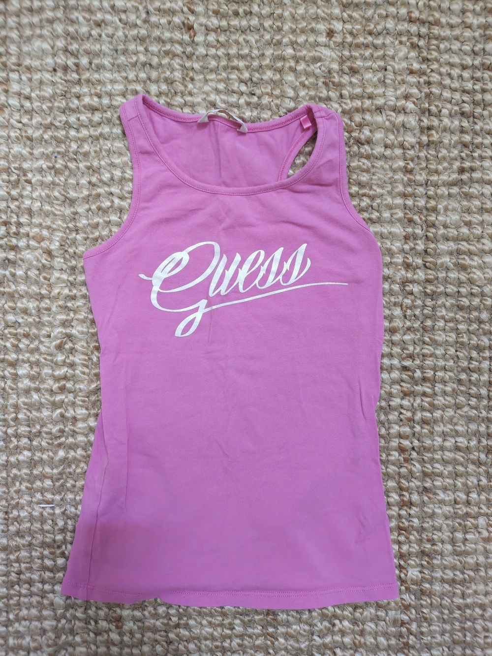 Guess Pink Script Logo Racerback Tank